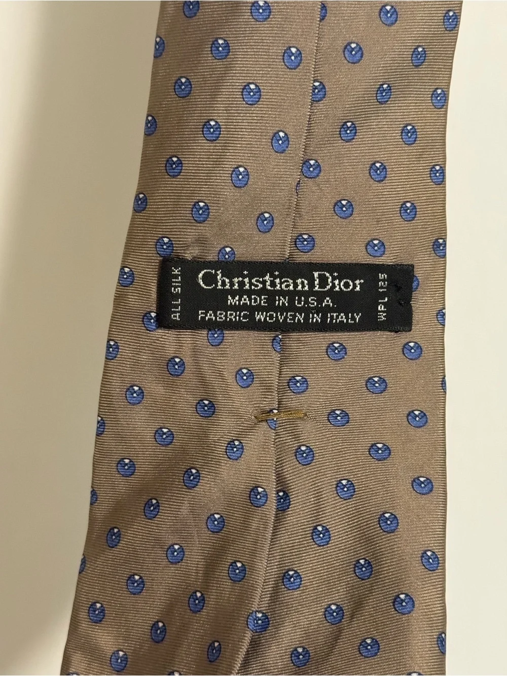 Dior Beige Tie with Blue Dot Pattern